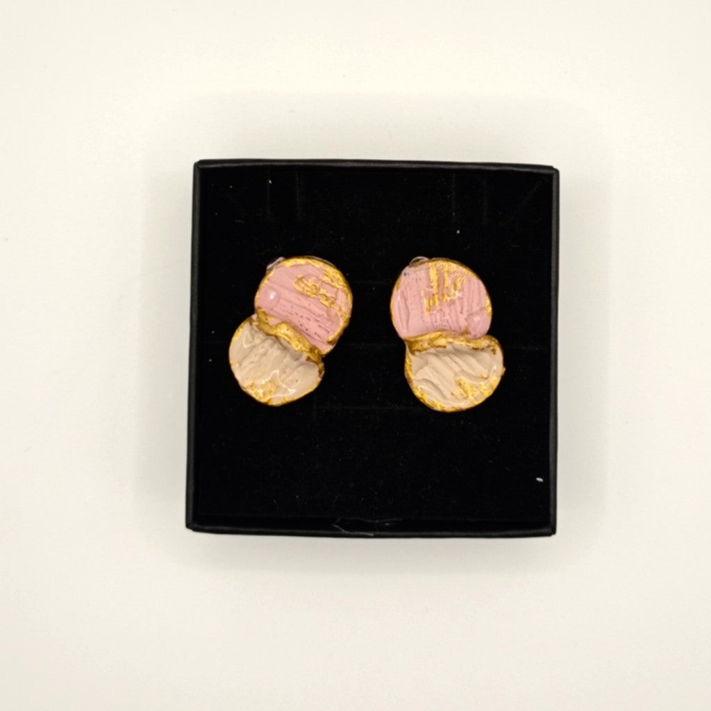 Venus - Pendientes dos pétalos rosa y crema