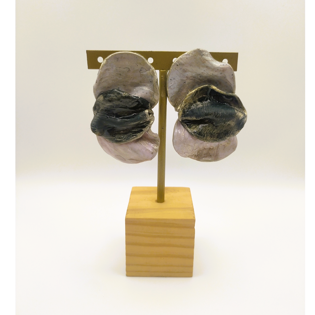 Shakti - Pendientes gris piedra y rosa translucido