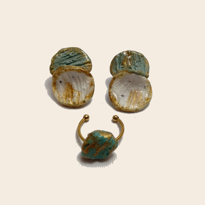 Venus - conjunto con pétalos turquesa y blancos