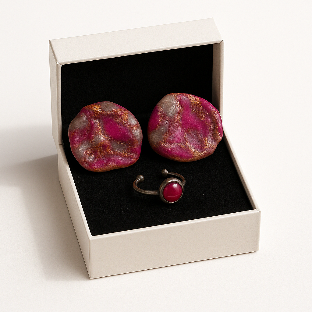 Sarasvati – Conjunto fucsia y destellos metálicos