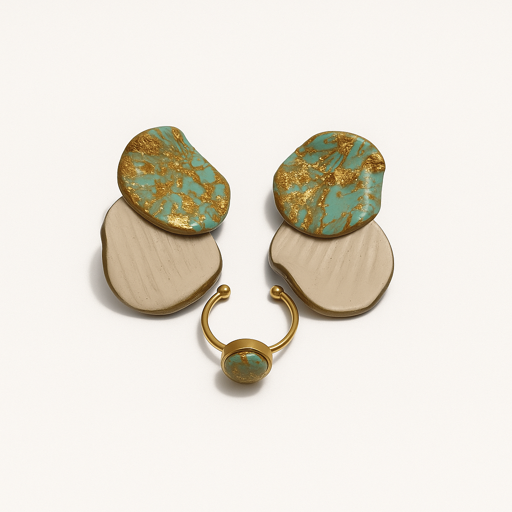 Ostara conjunto - turquesa, naranja, dorado y crema