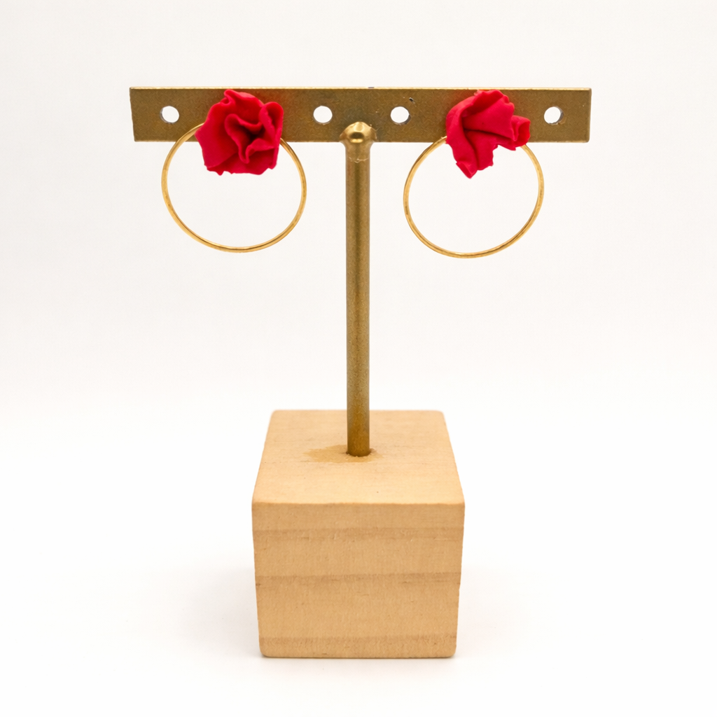 Clavel - Pendientes clavel rojo con aro