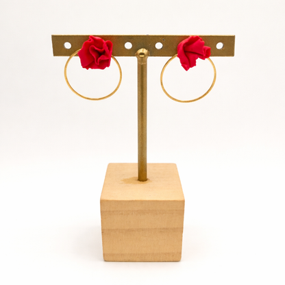 Clavel - Pendientes clavel rojo con aro