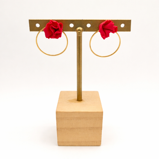 Clavel - Pendientes clavel rojo con aro