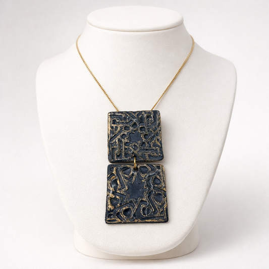Alhambra - Colgante doble azulejo azul oscuro y dorado