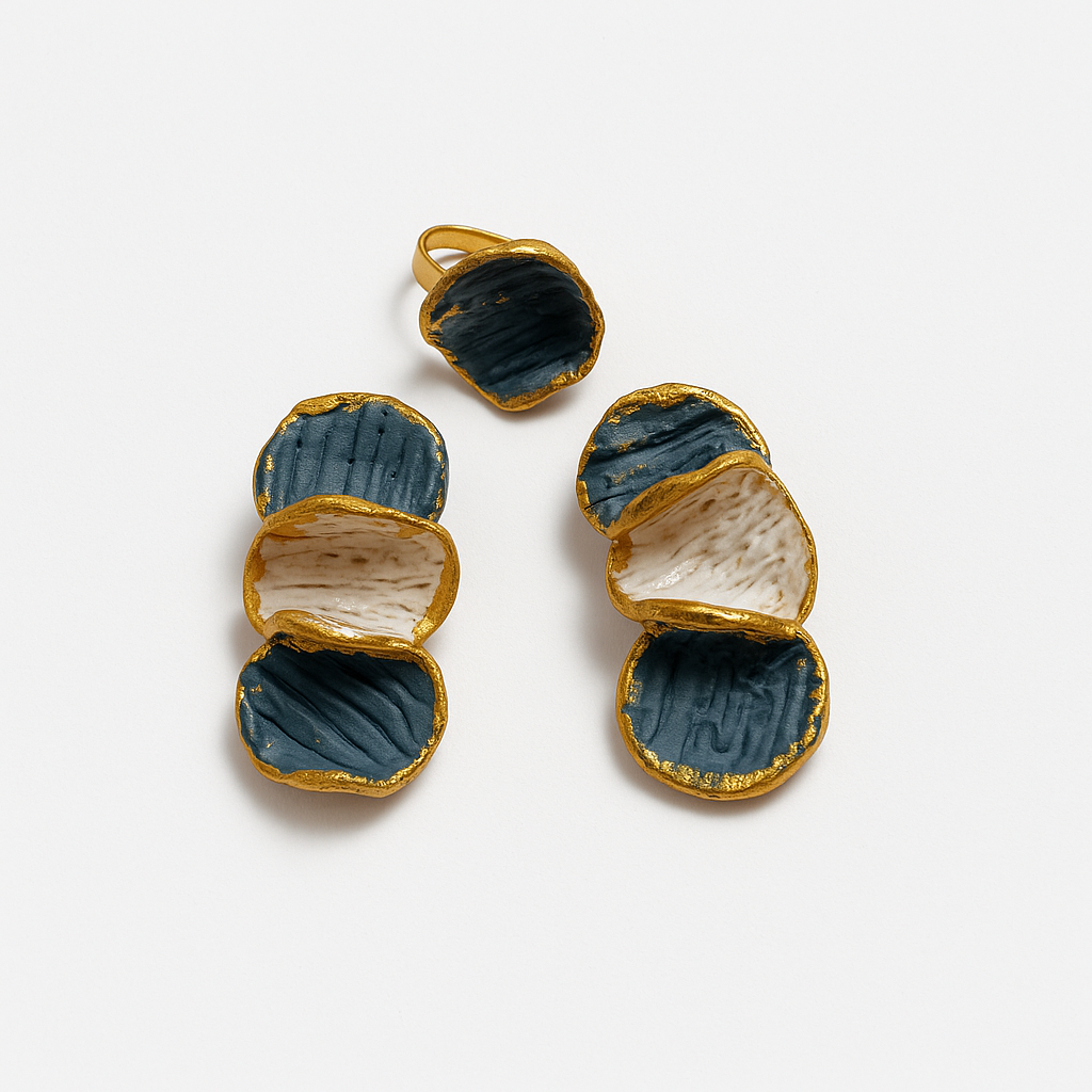 Venus - conjunto pétalos azul y crema