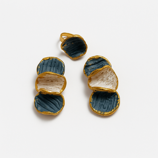 Venus - conjunto pétalos azul y crema