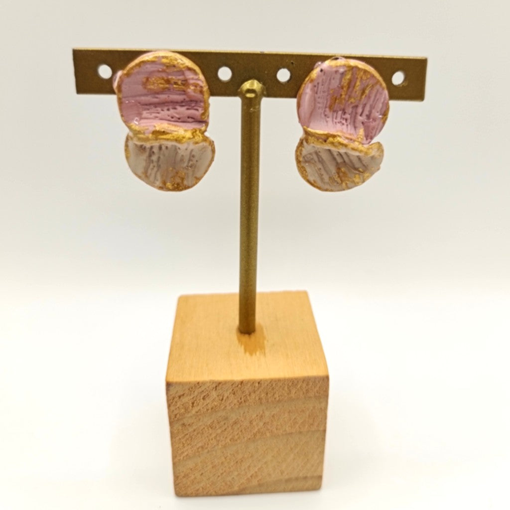 Venus - Pendientes dos pétalos rosa y crema