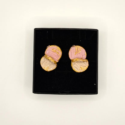 Venus - Pendientes dos pétalos rosa y crema