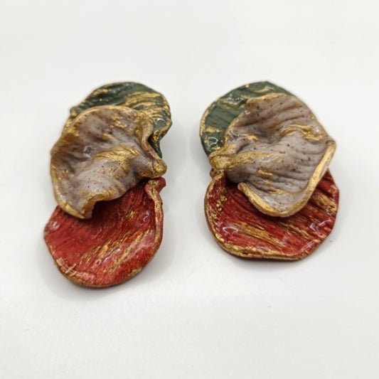 Shakti - Pendientes verde, gris piedra y coral