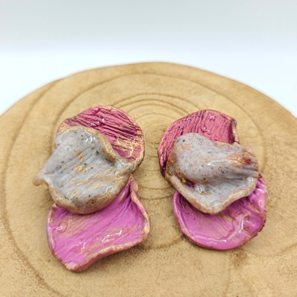 Shakti - Pendientes Fucsia, gris piedra y rosa
