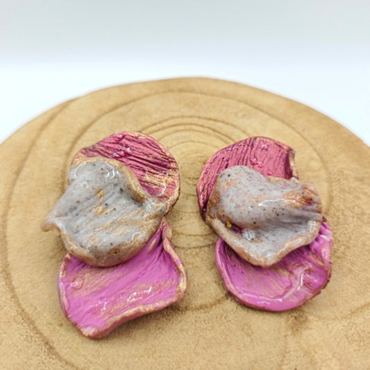 Shakti - Pendientes Fucsia, gris piedra y rosa