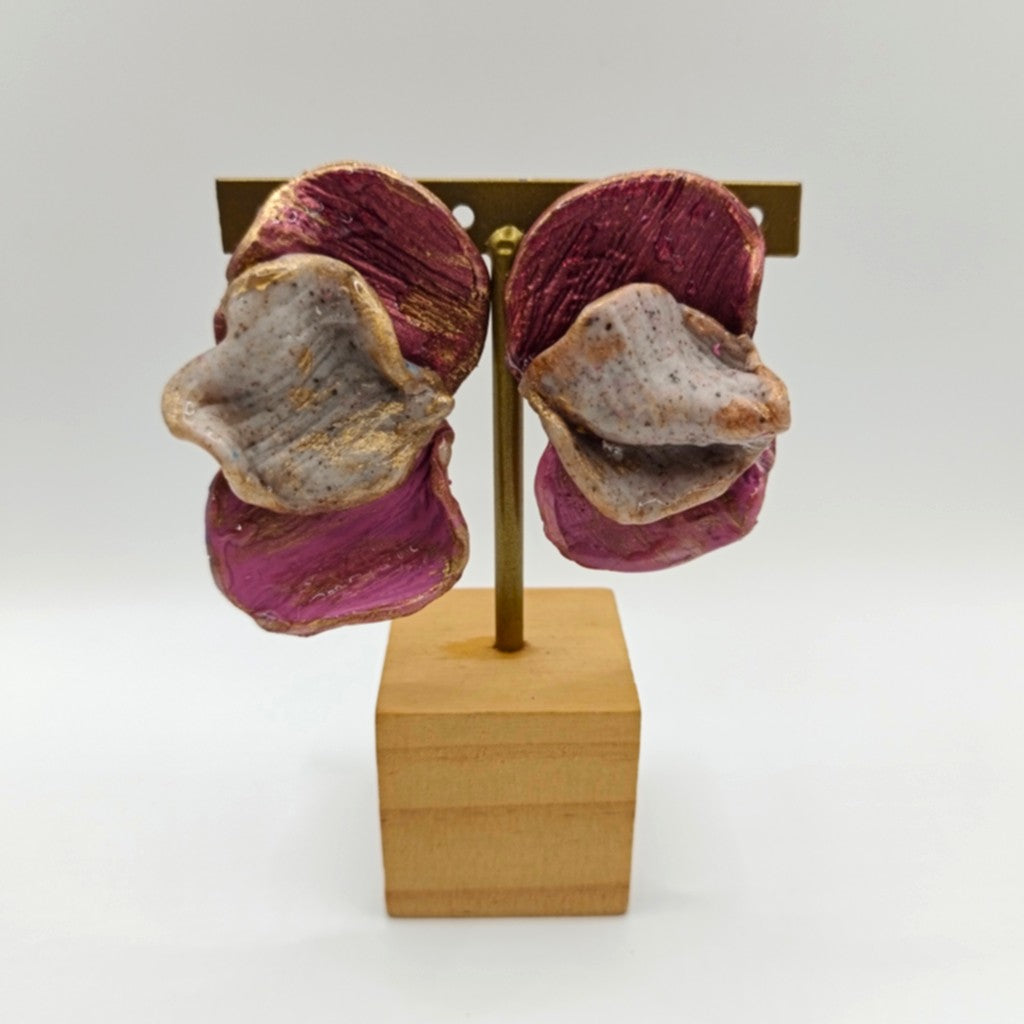 Shakti - Pendientes Fucsia, gris piedra y rosa