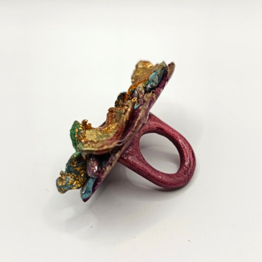 Anillo - Fucsia fragmentos turquesas y naranjas
