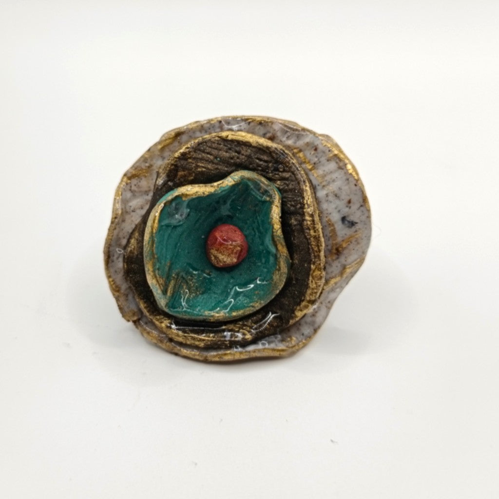 Anillo - pétalos verdes y coral