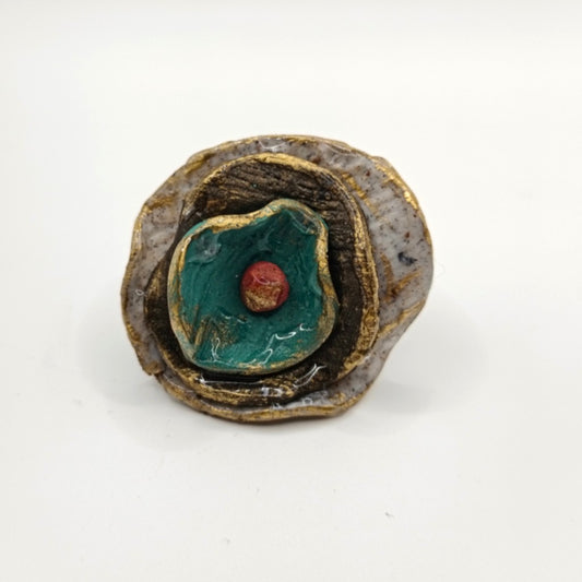 Shakti - anillo pétalos verdes y coral