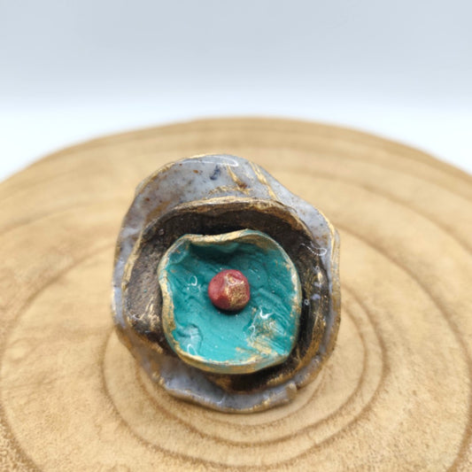 Shakti - anillo pétalos verdes y coral