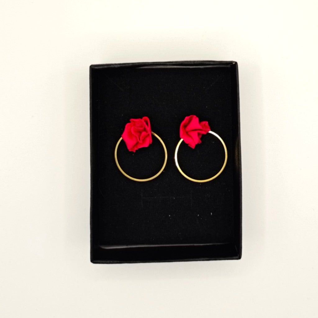 Clavel - Pendientes clavel rojo con aro