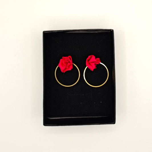 Clavel - Pendientes clavel rojo con aro