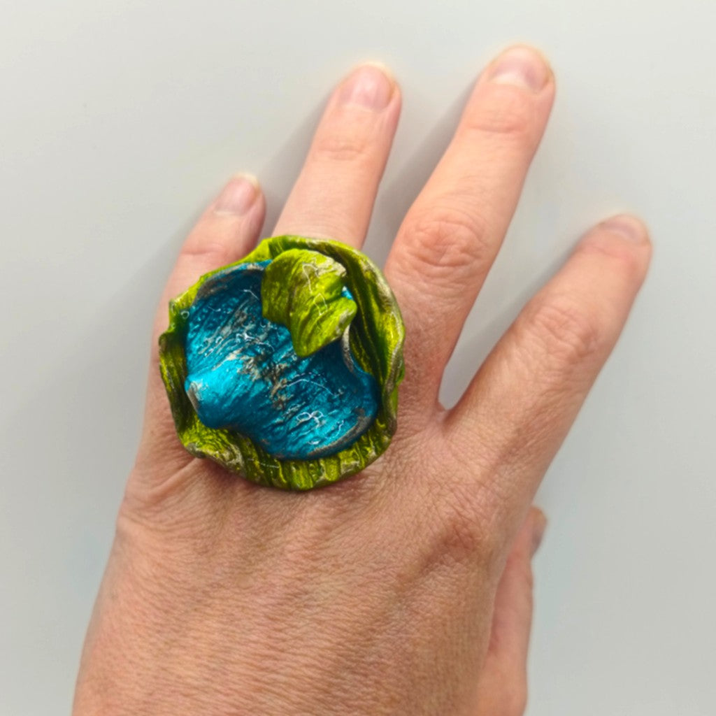 Anillo - pistacho y azul turquesa