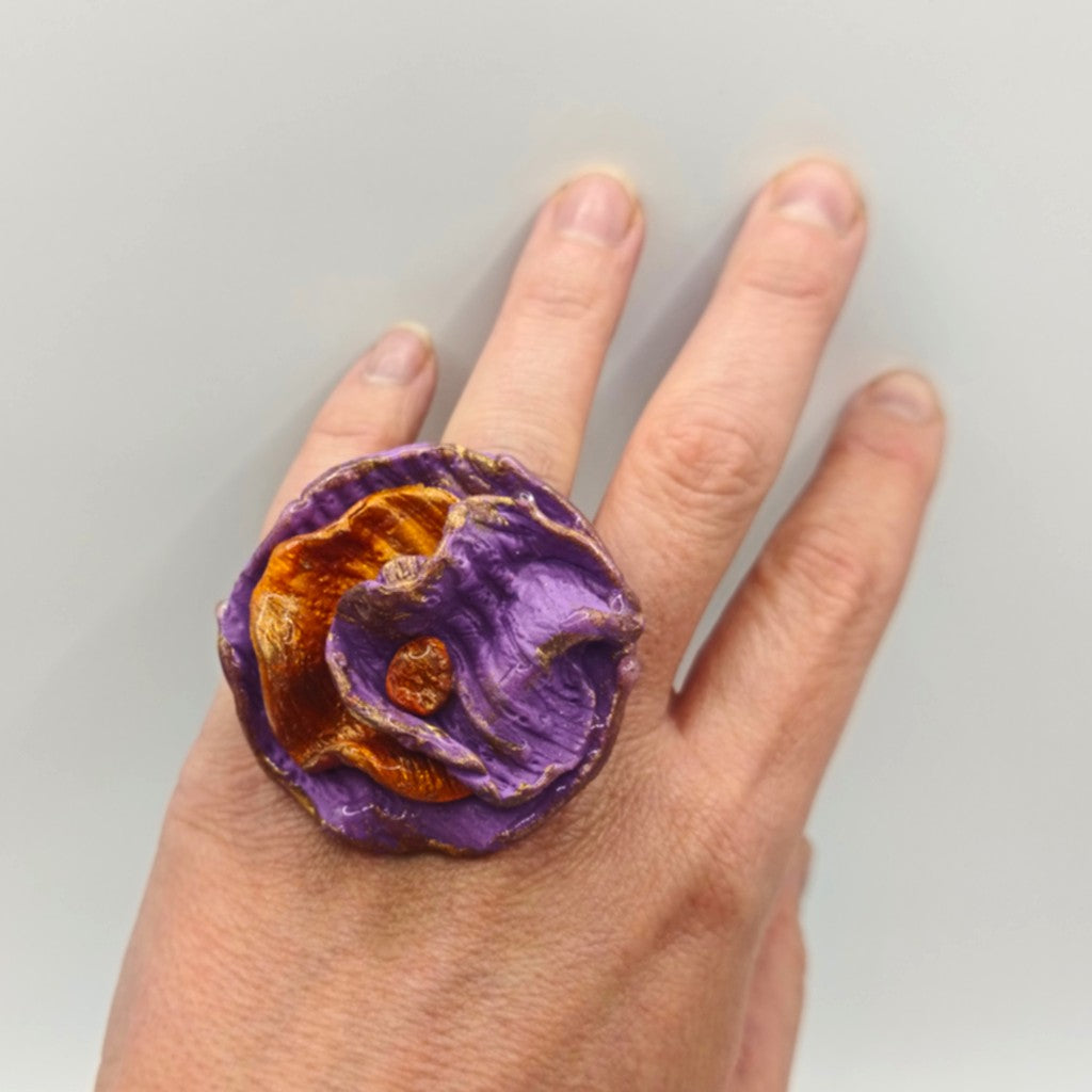 Anillo - pétalos morado y naranja
