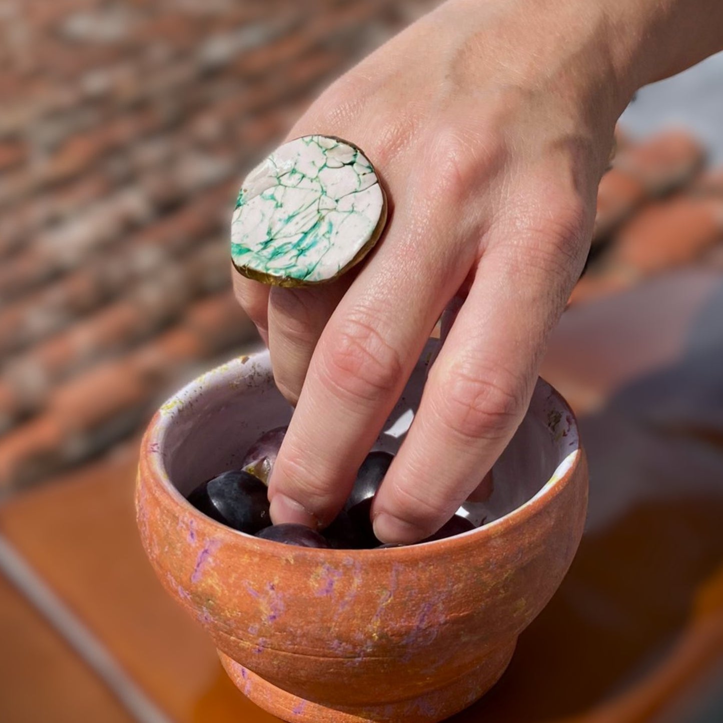 Anillo Afrodita - Tonos verde y crema