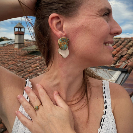 Ostara conjunto - turquesa, naranja, dorado y crema