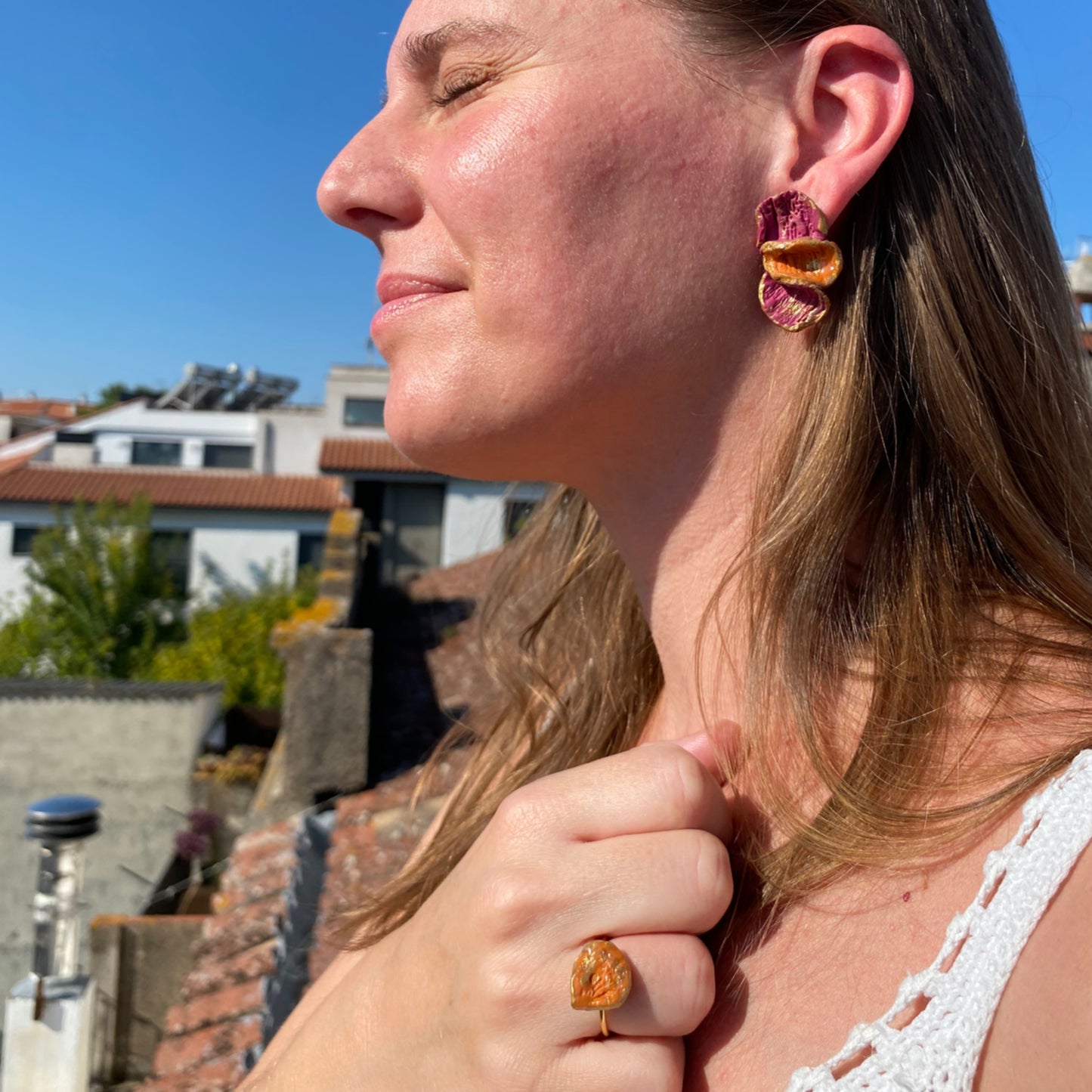 Venus - conjunto pétalos fucsia y naranja