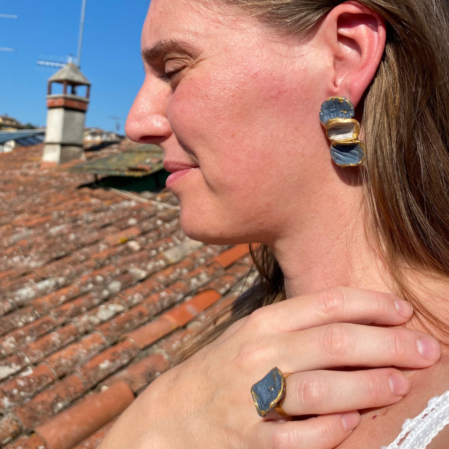 Venus - conjunto pétalos azul y crema